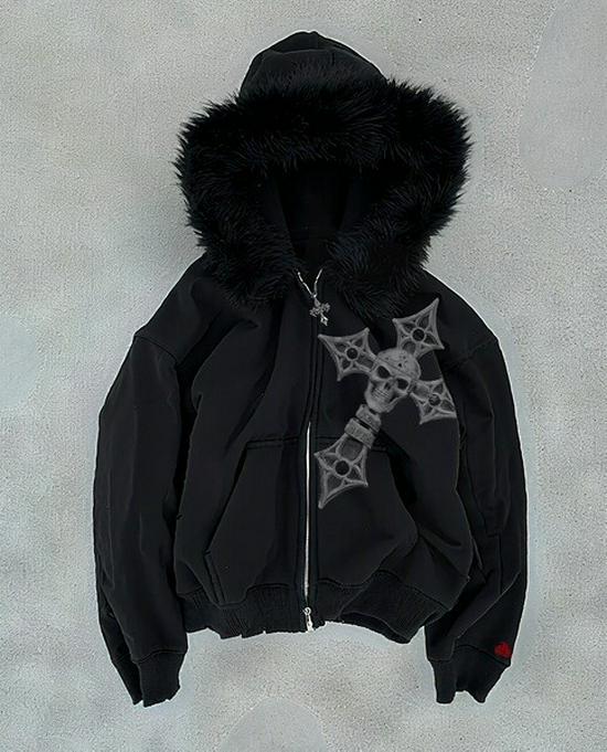 Velvet Print Pattern Long Sleeve Y2K Hoodie