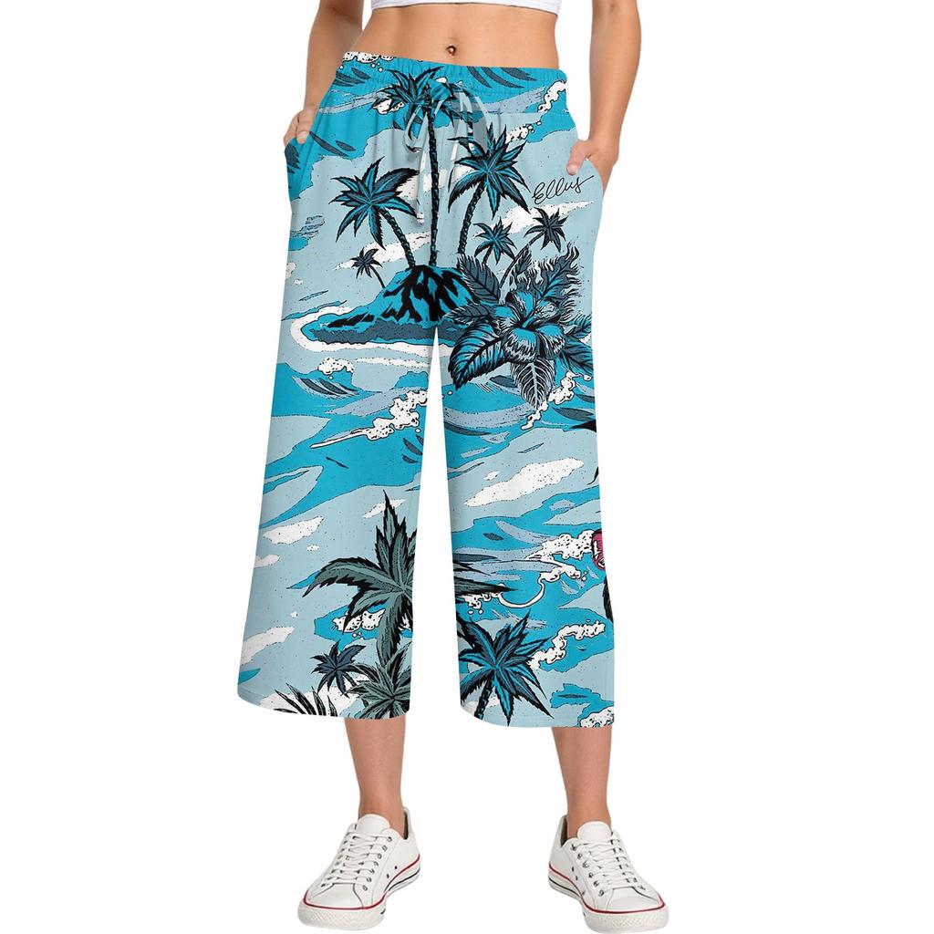 Women's Summer High Waist Printed Casual Sportswear Casual Cropped Pants Loose Pants