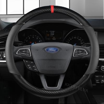 Araba Karbon Fiber + Deri 37-38CM Araba direksiyon kılıfı Ford Focus 2 için kaymaz 3 MK1 MK2 MK3 Oto İç