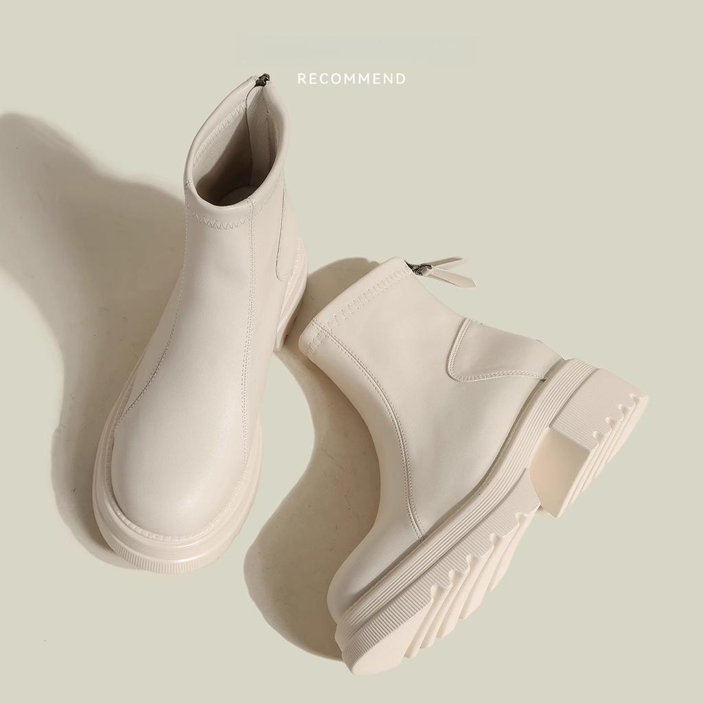 Leather White British Martin Boots Women's 2025 New Small Inner Height Increase Thin Boots Thick-soled Explosive Short Boots