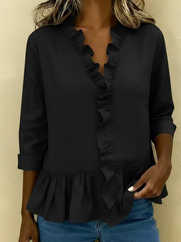 ebay spring and summer European and American new long-sleeved ruffle shirt women's shirt