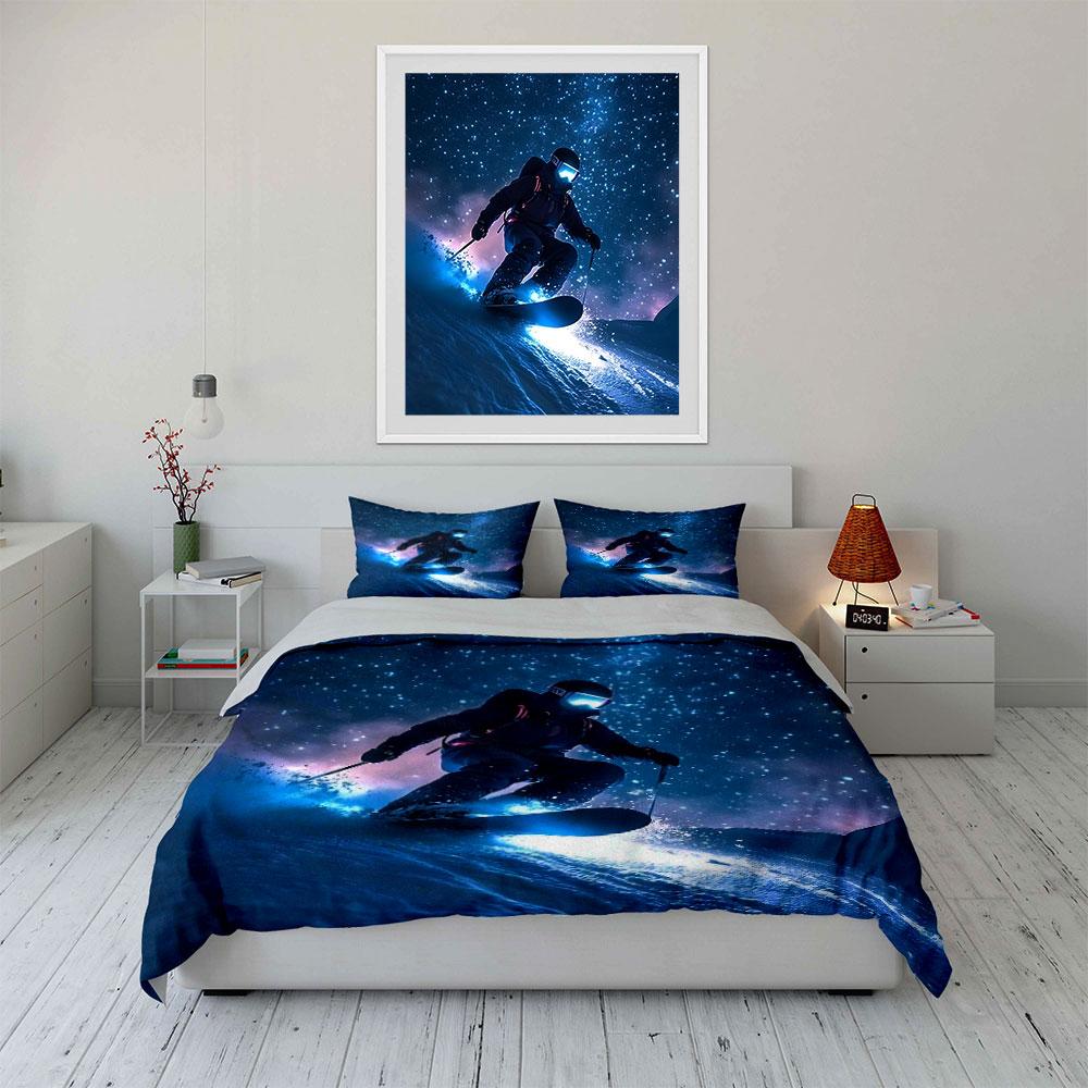 Snowboarder with starry background. Bedding sets Duvet cover sets Duvet covers Pillowcases(1 * Duvet Cover 2 * Pillowcases without duvet insert)