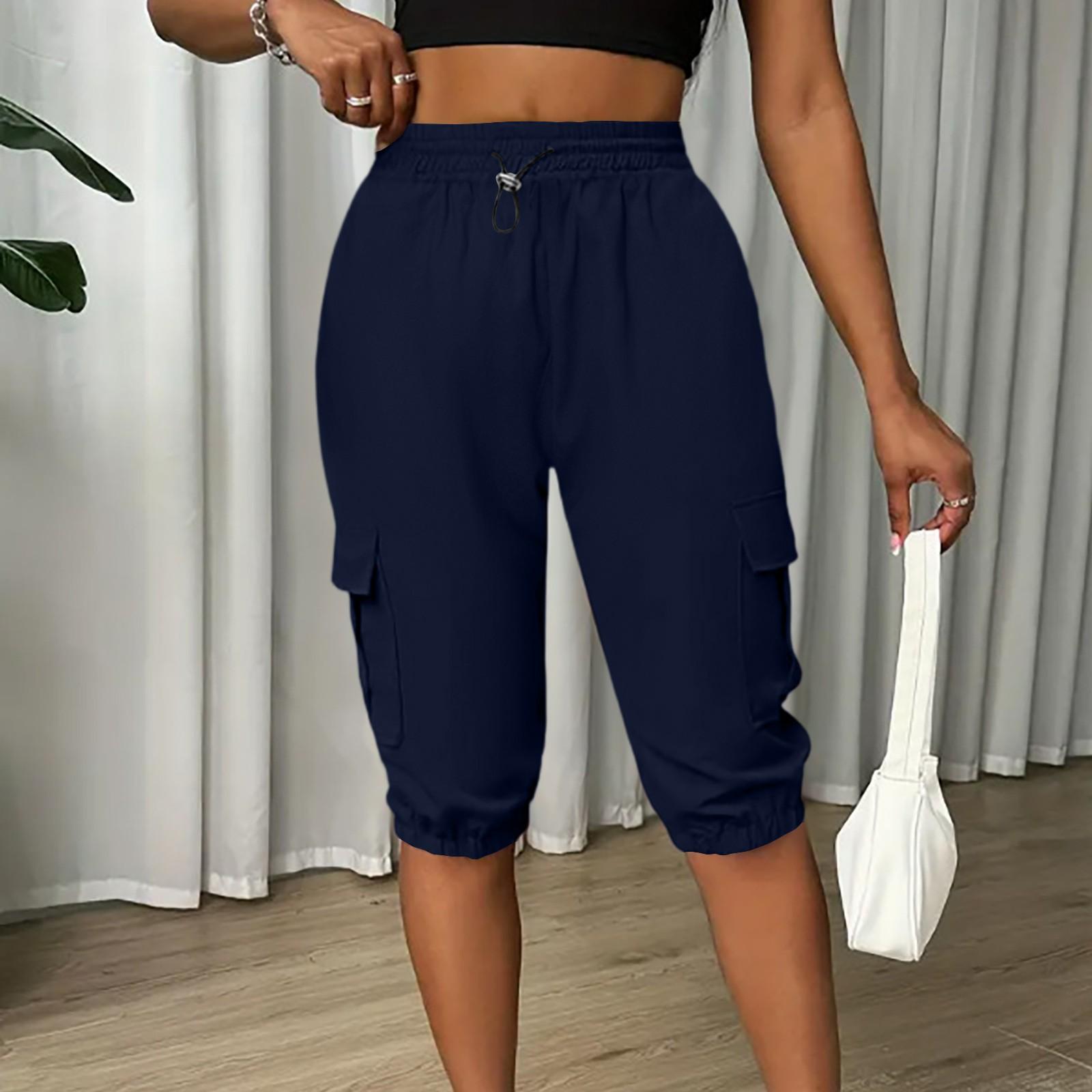 

Женские летние повседневные и модные укороченные брюки с множеством карманов и шорты однотонной расцветки XXL