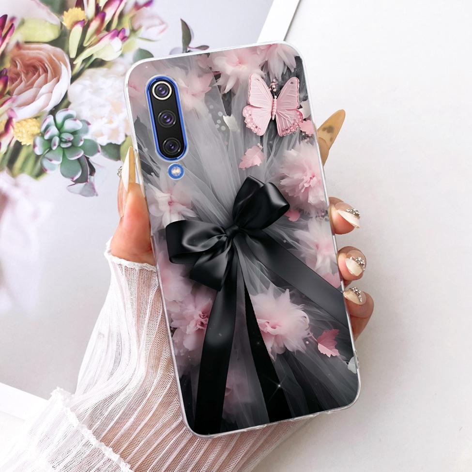 Transparent Cover For Xiaomi Mi 9 SE Case Cute Cat Luxury Fashion Butterfly Funny Painted Casing M1903F2G
