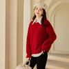 VICTORIA&VERA Women's Red Wool Blend Round Neck Knitted Sweater