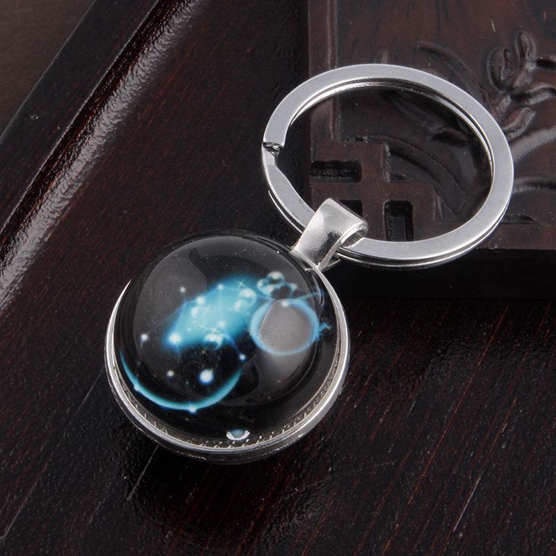 Luminous Scorpio Virgo Crystal Keychain: Double-Sided Glass Pendant Metal Keyring