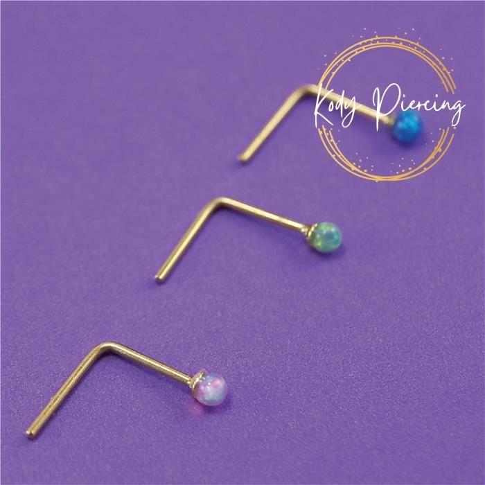 KODY PIERCING Set Of 3 Pieces 9 Carat Gold L Rod and 1.5mm Blue, Green, Fuchsia Opal
