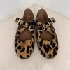 Sheepskin Version~ Niche Leather Leopard Print Cross Soft-sided Ballet Shoes Horse Hair Mary Jane Shoes Shallow Mouth Flat Shoes