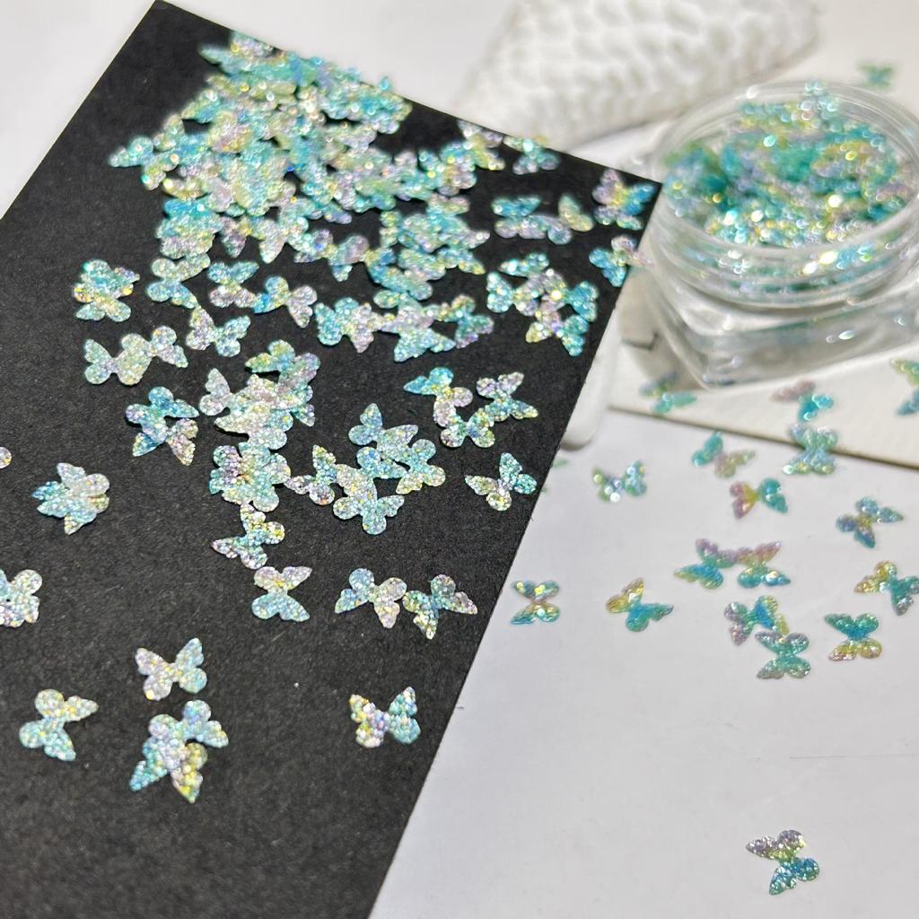 Gradient Butterfly Sequin Nail Art Decorations - Colorful Starry Sky DIY Materials