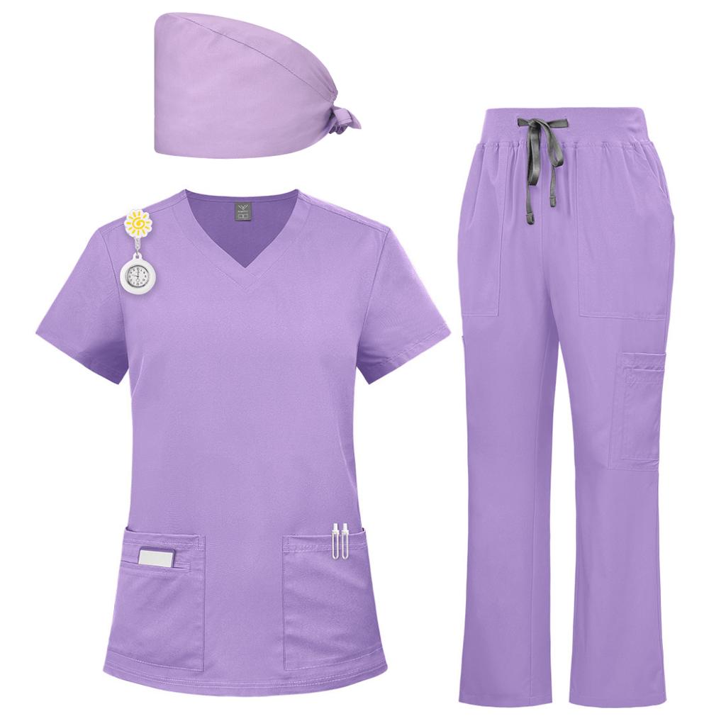 Comprehensive Training Outfit Unisex Solid Scrub Set With Hat For Beauty Salon Maternity