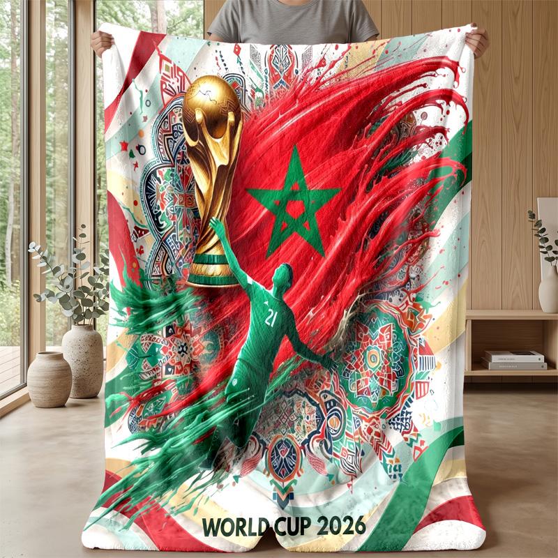 Morocco Football Printed Flannel Blanket Skin Friendly Warm Decorative Throw for Indoor Couch Bed Daily Use