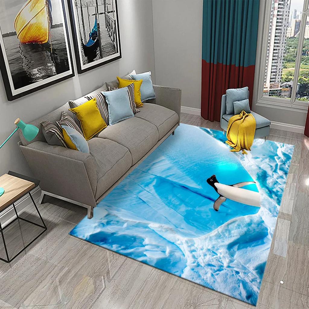 Antarctica Penguin Pattern Carpet Cute Animal Large Carpet for Living Room Bedroom Decor Area Mats Bathroom Non-slip Mat Carpet