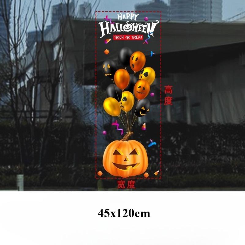 45x120cm Halloween Pumpkin Window Stickers Cartoon Candy Jack-o'-lantern Static Sticker Black Cat Ghost Festival Happy Halloween
