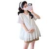 Maternity Summer 2026 Korean Style Embroidered Chiffon Doll Shirt and Belly Support Shorts Set