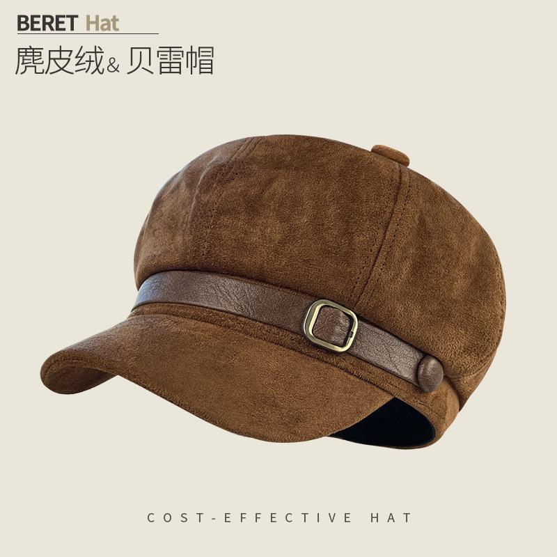 Retro Versatile Woolen Beret Showing Face Ducktongue Octagonal Hat Children'S Warm Windproof Newsboy Hat