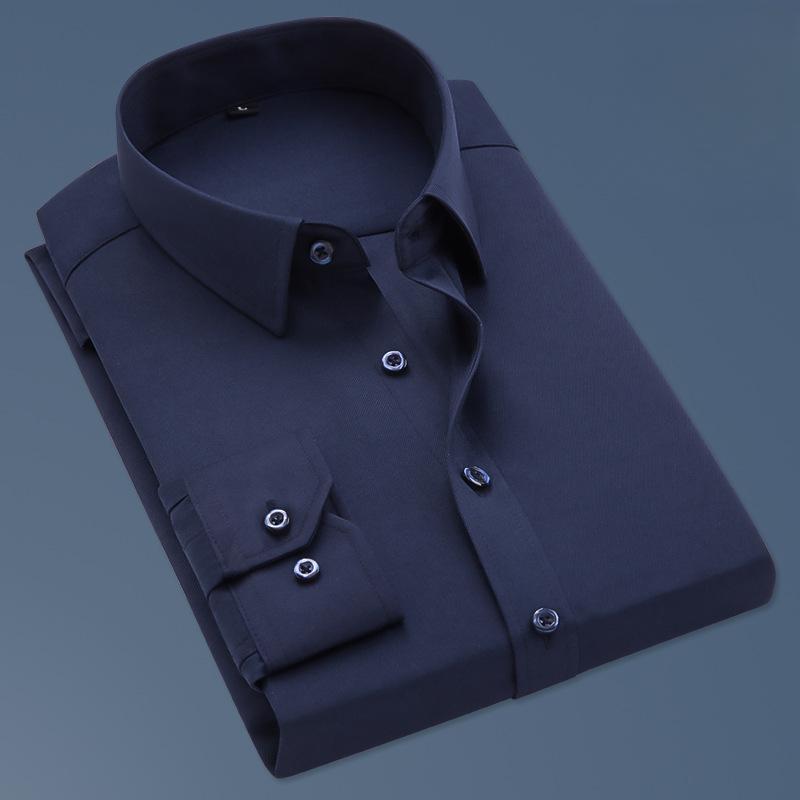 Весенняя акция Мужская рубашка с длинными рукавами, повседневная, деловая, однотонная, облегающая одежда M темно-синий