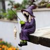 Resin Home Purple Witch Fishing Ornament Gift Funny Halloween Decoration Fishing Witch Sculpture for Ghost Festival Garden Yard