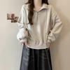 Women Solid Color Loose Half Zip Stand Collar Cropped Thin Casual Sweatshirt