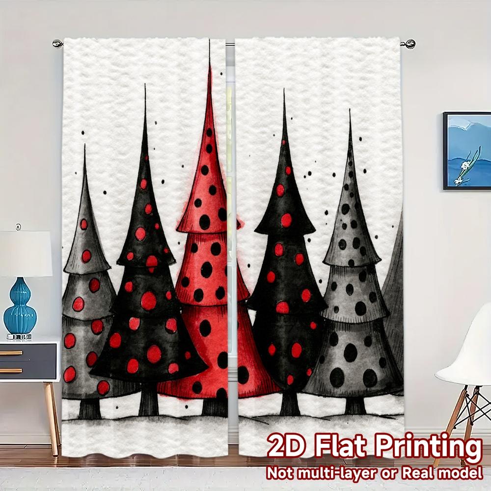 

Flat Printing Jit Curtains Without Rod Festive Trees Curtain Fabric All Seasons Set Of 2 Modern Made Polyester Washable W100*H70(CM)-Grommet top&1PCS