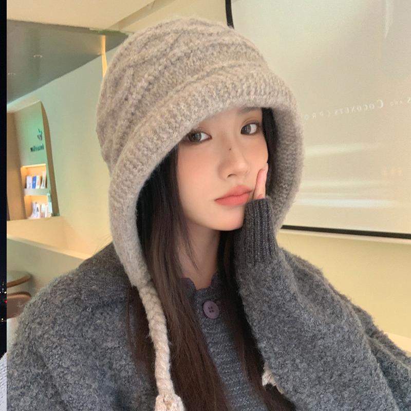 Knitted hat wool hat women's new autumn and winter big head circumference ear protection hat warm and thickened ins tide