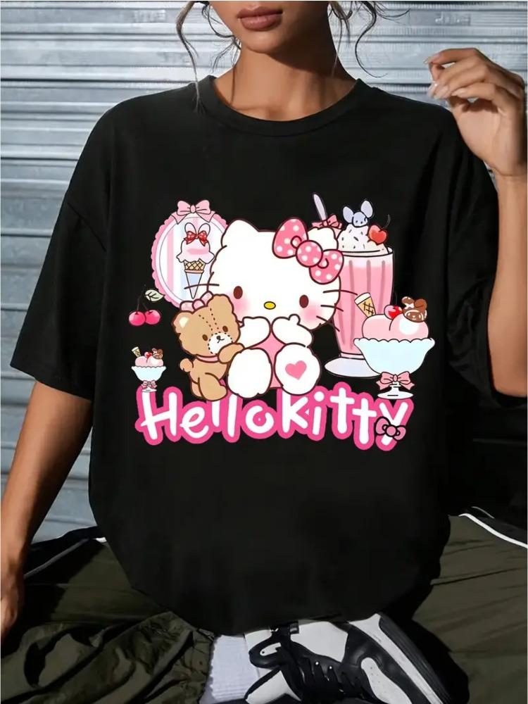 

Hello Kitty Pattern Printed Womens TShirt Spring Summer and Fall ShortSleeved Round Neck Casual Top Womens Clothing S