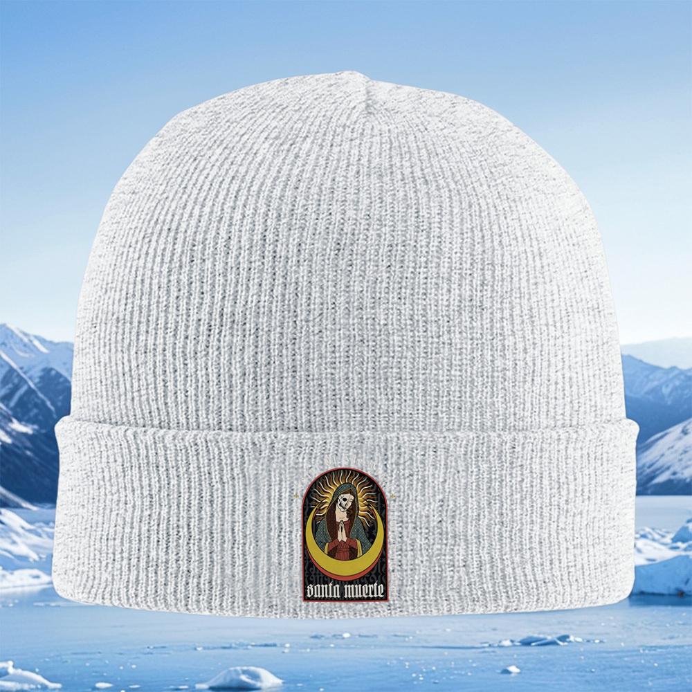 Santa Muerte with skull,praying hands Men Women Unisex Knitted Hat Beanie Pullover Cap Winter Thermal Warm Christmas Outdoor Cyc