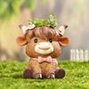 Highland Cow Planter Cute Cartoon Cattle Resin Plant Pot Rustic Animal Flower Pot with Drainage Hole for Outdoor Indoor Backyard Balcony Home Desk