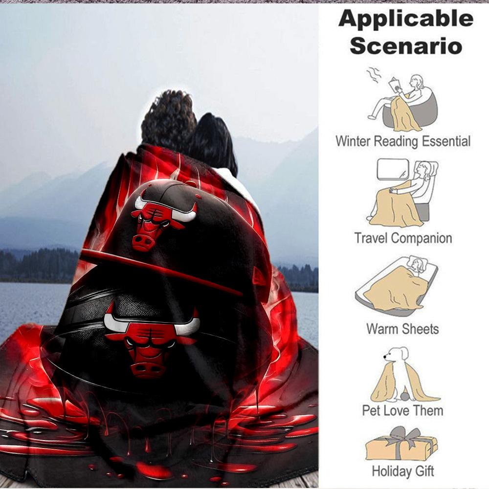 1pc Bulls Cap Basketball Cozy Print Blanket Lightweight Warm Flannel Throw Blanket For Sofa, Bed, Living Room