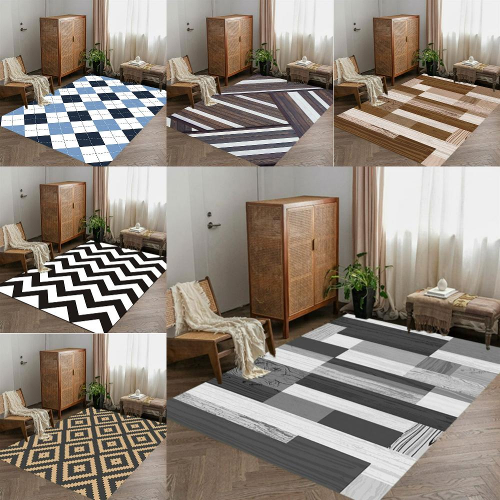 Retro Geometric Wood Grain Design Carpet Living Room Decor Sofa Rug Bedside Soft Area Rug Balcony Coffee Table Floor Mat Doormat