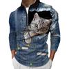 Long Sleeve Half-Zip Polo Shirt, Abstract Ink Pattern, Fashionable Casual Top