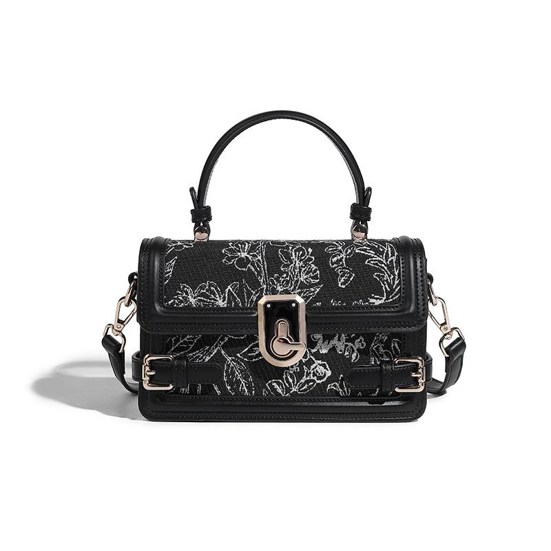 Box bag for women, niche embroidered handbag, 2024 new model, soft leather small square bag, high-end commuter crossbody bag, trendy
