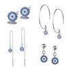 4 Styles Blue Crystals Devil 'S Eye Long Section Chain Geometric Circle Earrings 