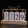 Flipkalender med lys til skrivebord Træ Evig Kalender til Skrivebord Med Måned Dato Visning Skrivebordskalender til Hjemmekontor Indretning