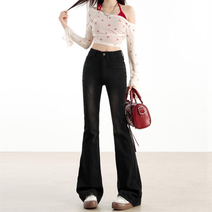 High Jeans Elastic Womens Spring Bellbottom Pants Womens Spring And Autumn Slim Horseshoe Pants Womens Spring