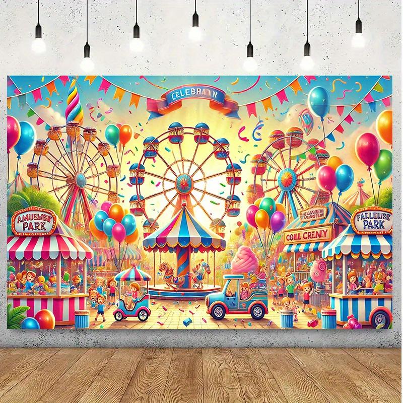 A 2D flat banner, 1 copy of the Happy Sunshine Amusement Park celebration banner - with a bright polyester fiber background 130x150cm