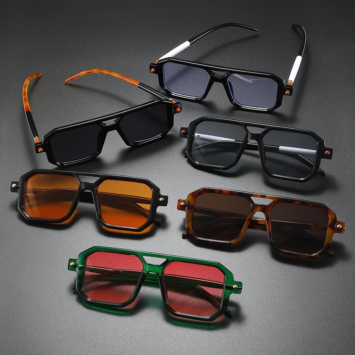 

6-Pack Retro Square Flat Sunglasses, Stylish Double-Bridge Design, Unisex Classic Vintage Frames