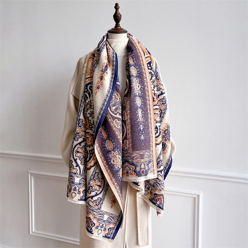 Luxury Brand Autumn Jacquard Cashmere Shawls for Women Wrap Warm Winter Pashmina Feel Scarves Print Design Lady Foulard Stoles