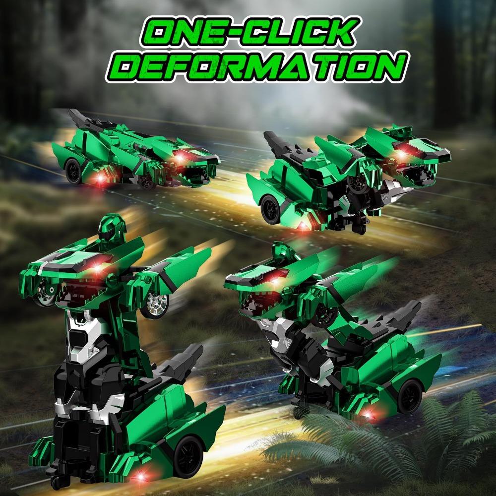 Dinosaur Deformation Remote Control Car 2.4G One-button Variable Battle Robot Walking Upright Children's Toy/4 Colors