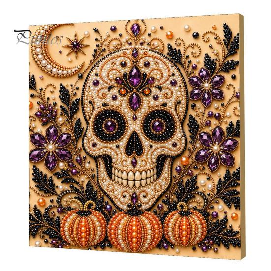 Ghost Pumpkin Art Craft Halloween Faux Pearl Kit, 3D Painting DIY Spooky Gem for Beginners Cute Set Adults, Autumn Home Wall Decor Crafting