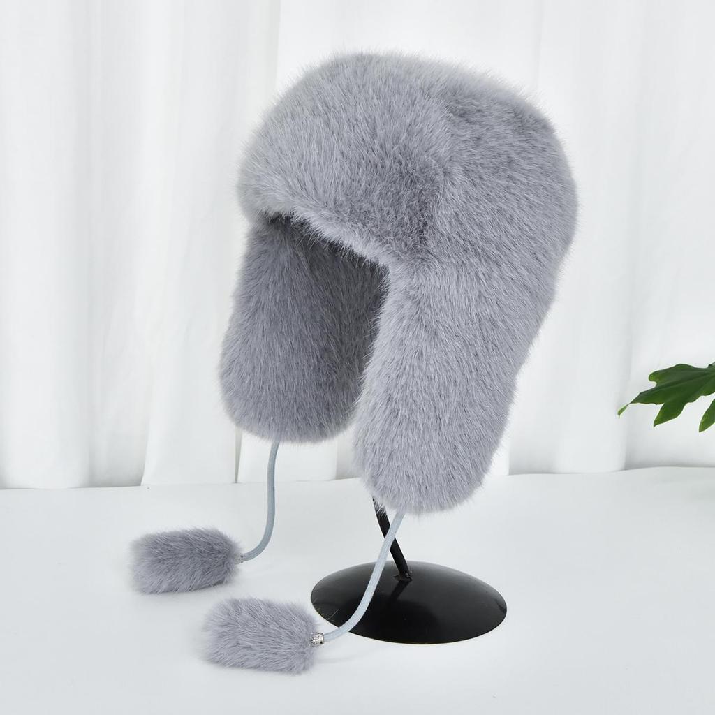 Unisex Faux Fur Aviator Hat Thickened Faux Fox Fur Ushanka with Ear Flaps Warm Winter Outdoor Hat