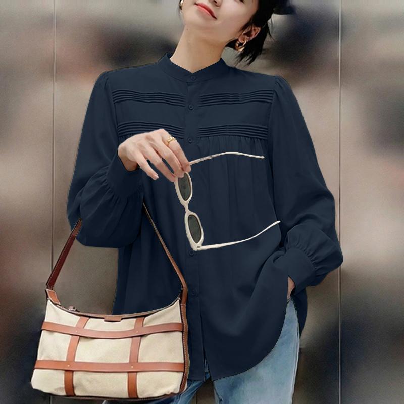 ZANZEA Dámska ležérna blúzka s dlhým rukávom s golierom