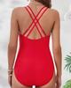 2024 European & American Solid Color Crisscross Tummy Control One-Piece Swimsuit