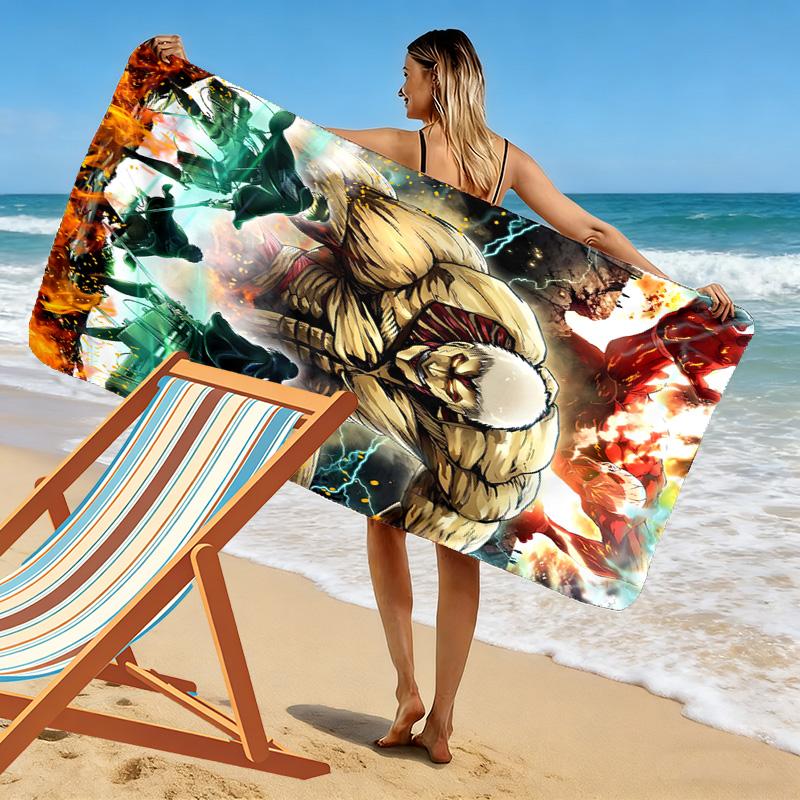 Attack Titan Print Beach Towel, Large Soft Quick Dry Towel for Beach Camping Swimming