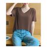 Short Sleeve Black Facial Mask T-shirt Female Summer V-neck New Ice Silk Low Neck Loose Spring and Autumn Top JS