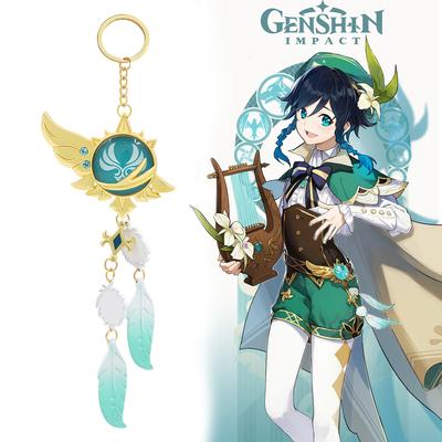 Genshin Impact Venti Vision Of God Feather Keychain Big Size Metal Luminous Double Sides Keyring Cosplay Accessories Props