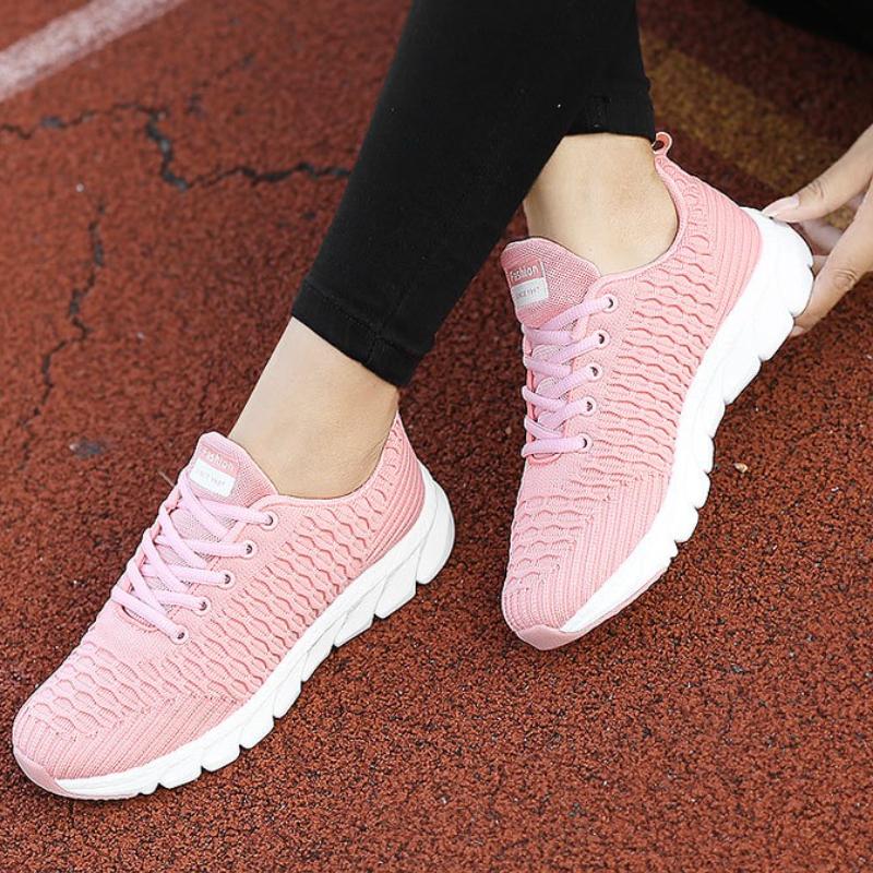 Light Breathable Women Running Shoes Knitted Mesh Casual Sports Shoes Elastic Soft Daily Walking Jogging Sneakers