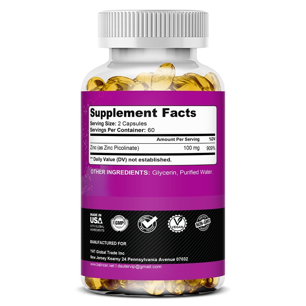 Balincer Zinc Picolinate Capsules, 100mg Per Serving, for Immune & Respiratory Support, 120 Count