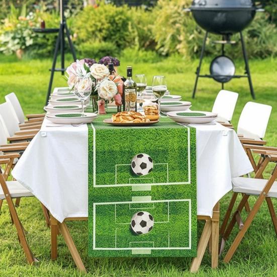 2 Pcs Green Grass Soccer Table Runner Game Day Table Decoration for Sports Theme Birthday Party Supplies Home Kitchen Dining Decor