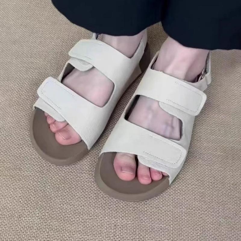 2025 Summer Platform Boken Shoes Women's Versatile Velcro Retro One-word Sandals Wear Casual Beach Cool Slippers