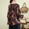 Stile Cinese Vintage Autunno Inverno Donna Scollo a O Bottoni Stampa Semplicità Moda Manica Lunga Larghi Pullover Magliette Top
